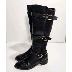 Cole Haan Salem Tall Riding Boots Stretch Heel‎ Straps Buckle Black Size 7.5B
